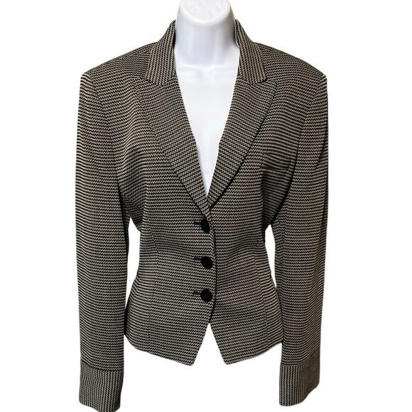 VTG Emanuel Ungaro Houndstooth Wool Blazer 3 Button Tie Back Lined Gray Size 14 - Picture 1 of 11